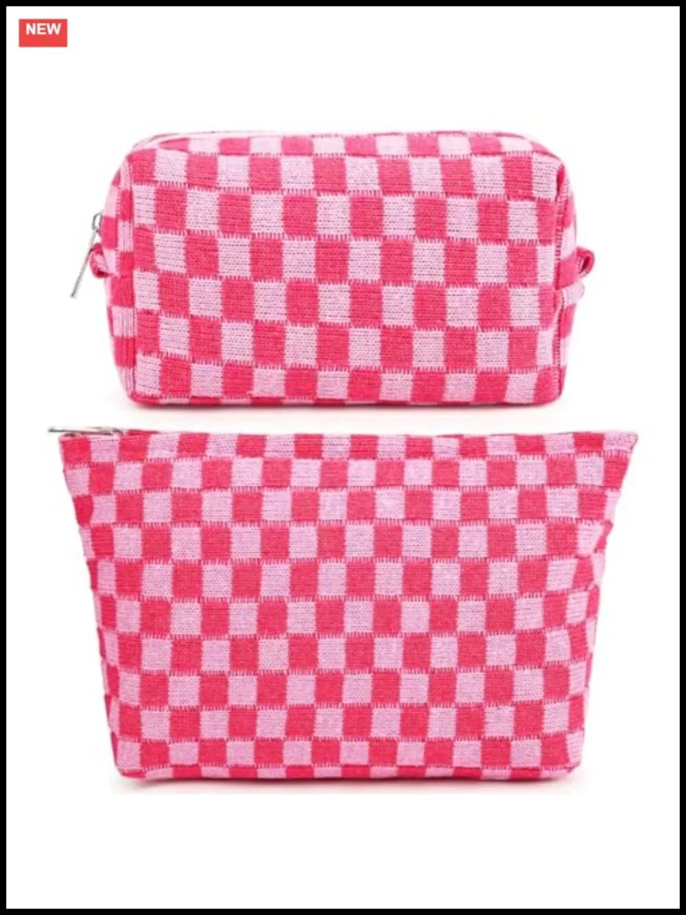 Travel Makeup Bag Set 2PCS Checkered Cosmetic Organizer Pouch Toiletry Case